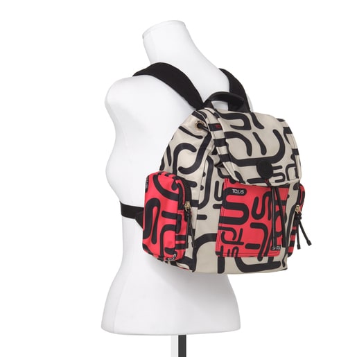 Mochila Mediana Doromy Beige-Fucsia