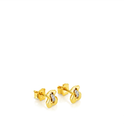 Aretes tipo botón de coronas en oro laminado - Amará
