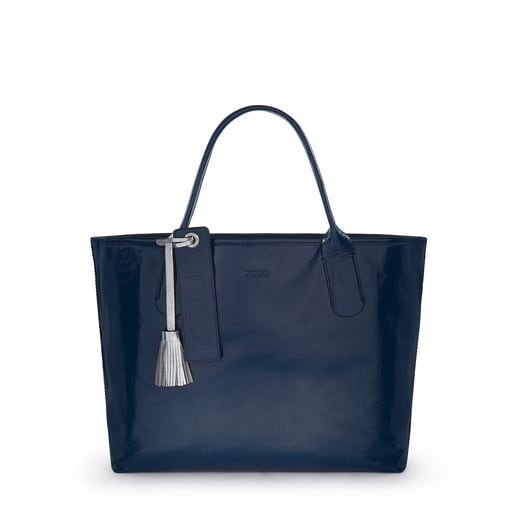 Blue leather Francine Crack tote bag