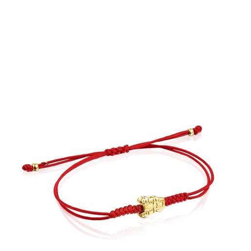 Bracelet Chinese Horoscope dragon en Or et Cordon rouge
