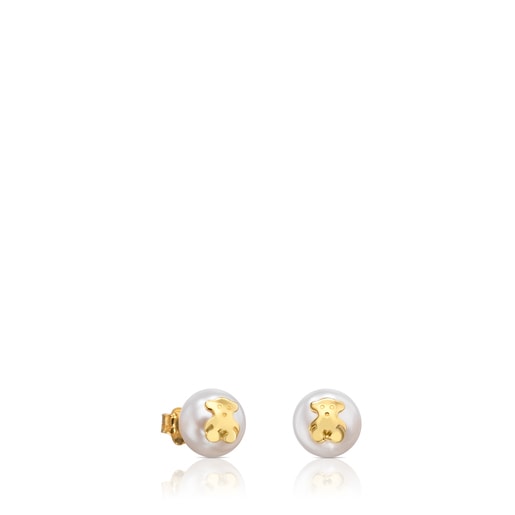 Gold TOUS Bear Earrings with Pearls