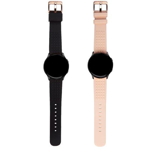 Zegarek Samsung Galaxy Active Watch for TOUS z kopertą wykonaną z powlekanej stali nierdzewnej koloru czarnego i czarnym gumowym paskiem