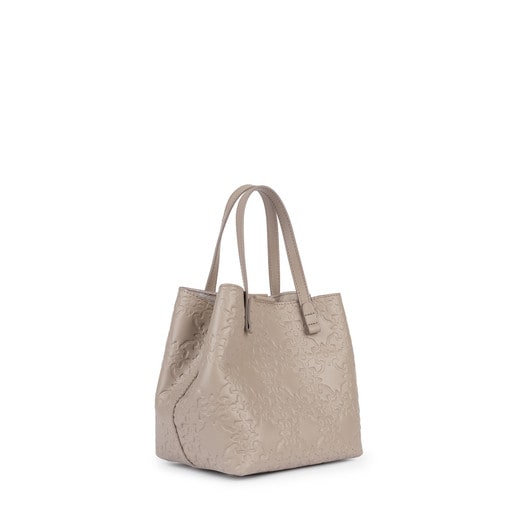 Small taupe colored Leather Mossaic Tote bag
