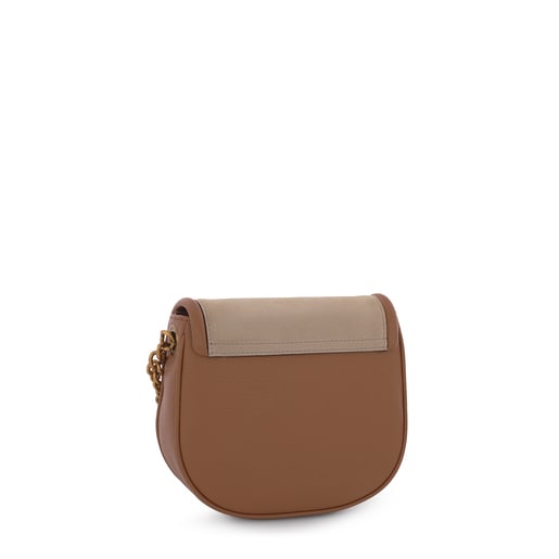Brown/beige T Hold Chain leather crossbody bag