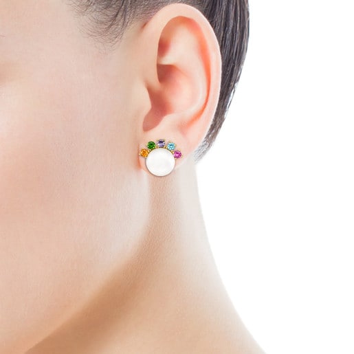 Boucles d'oreilles Real Sisy en Or avec grande Perle et Pierres précieuses