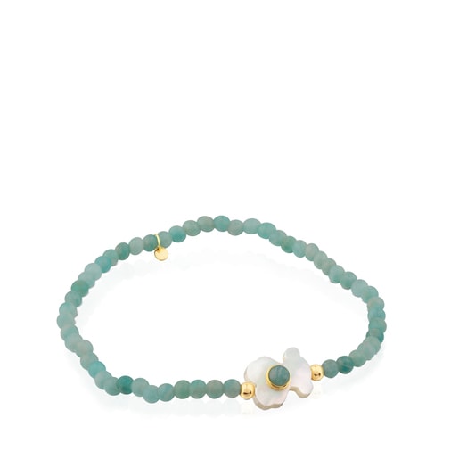 Pulseira Super Power em Amazonites com Ouro e Madrepérola