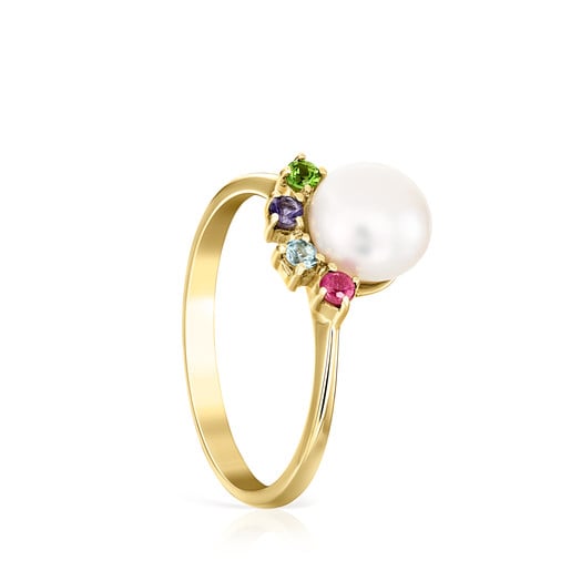 Gold Real Sisy Ring with small Pearl and Gemstones