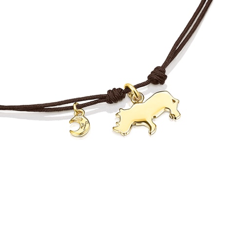 Silver Vermeil Save rhinoceros Necklace with brown Cord