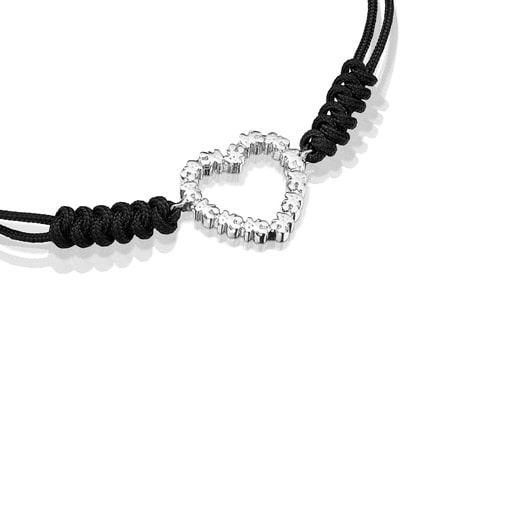 Silver San Valentín heart Bracelet with black Cord