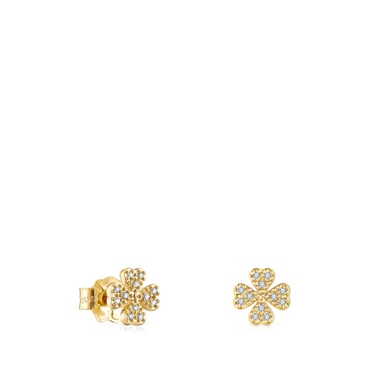 Gold TOUS Good Vibes clover Earrings with Diamonds | TOUS