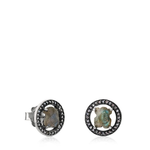 Camille Earrings in Silver with Labradorite and Diamonds.