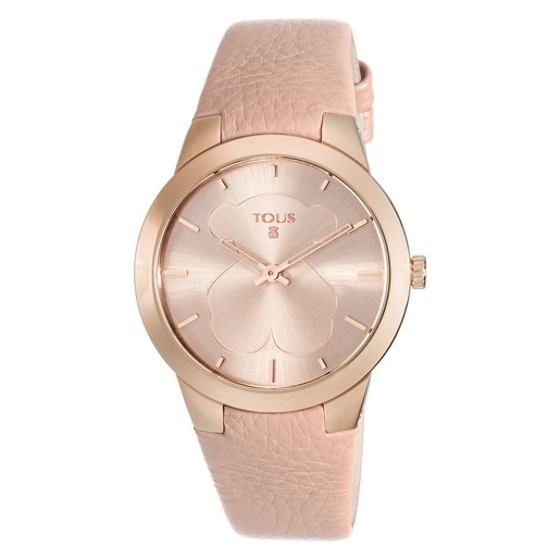 Pink IP Steel B-Face Watch with nude Leather strap