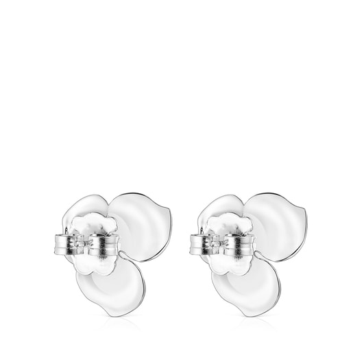 Small Silver Fragile Nature flower Earrings with Pearl | TOUS