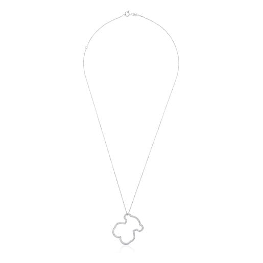 White Gold TOUS Icon Gems Necklace with Diamonds 2,9cm. Bear motif