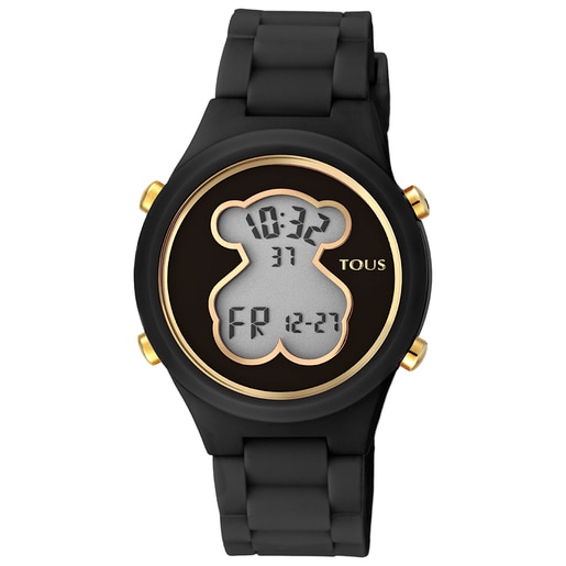 Reloj digital D-Bear de policarbonato con correa de silicona negra