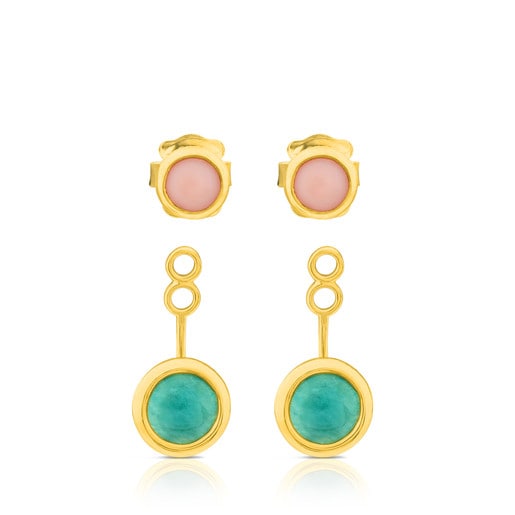 Vermeil Silver Alecia Earrings with Amazonite and Rose Opal