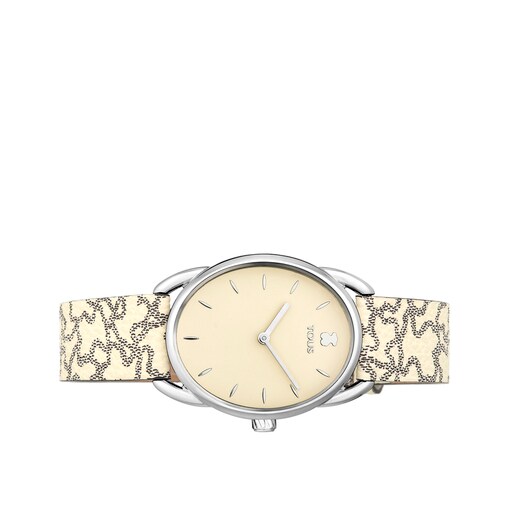 Reloj analógico Dai de acero con correa de piel Kaos beige