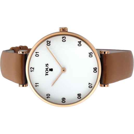 Pink IP Steel Camille Watch with brown Leather strap
