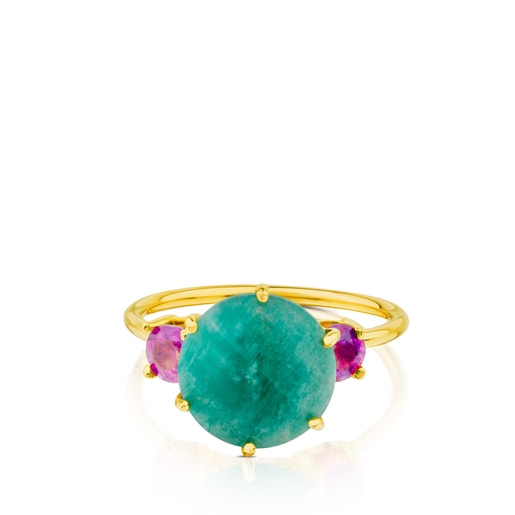 Bague Ivette en Or avec Amazonite et Rubis