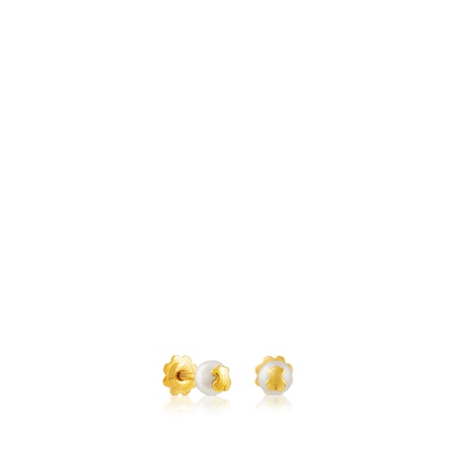 Pendientes con perla cultivada motivo oso de oro Baby TOUS