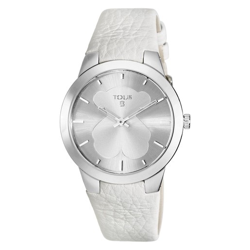 Steel B-Face Watch with ivory colored Leather strap