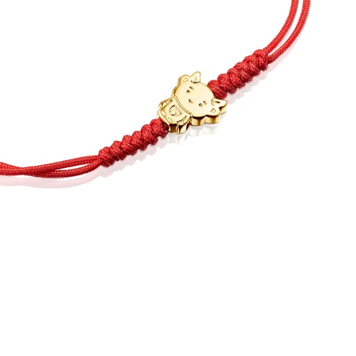 Chinese Horoscope Ox Bracelet in Gold and Red Cord