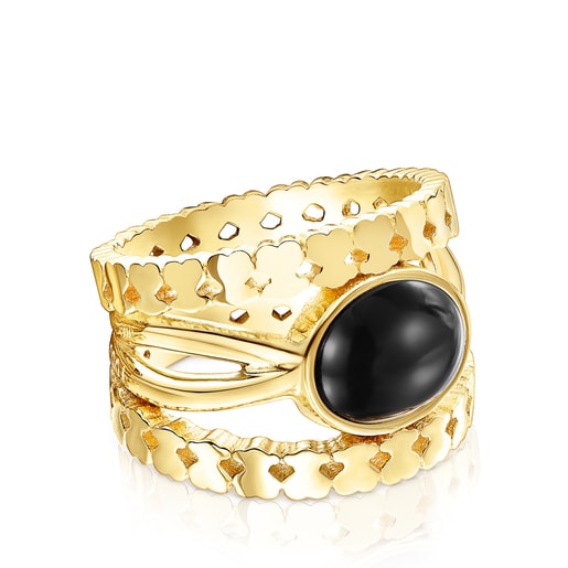 Silver Vermeil Straight Ring with Onyx | TOUS