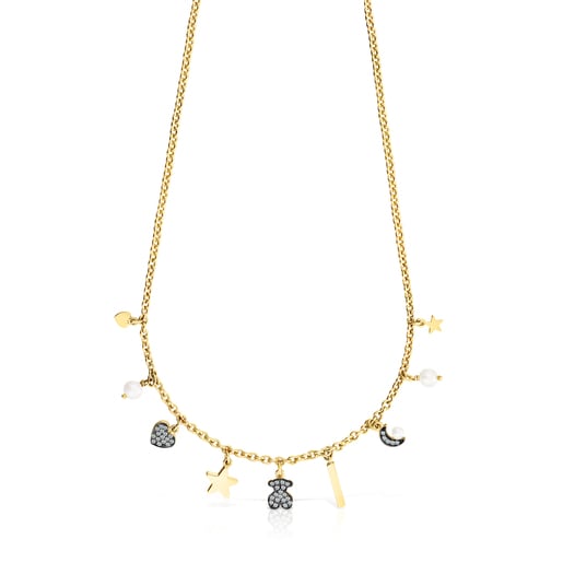 Nocturne Necklace in Silver Vermeil with Diamond and Pearl motifs
