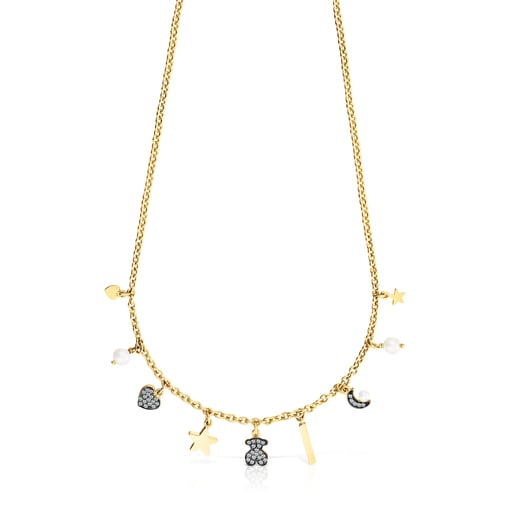 Collier Nocturne motifs en Or Vermeil, Diamants et Perles