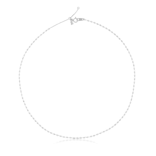 Collier ras du cou TOUS Chain en Or blanc avec anneaux ovales et billes, 45 cm.