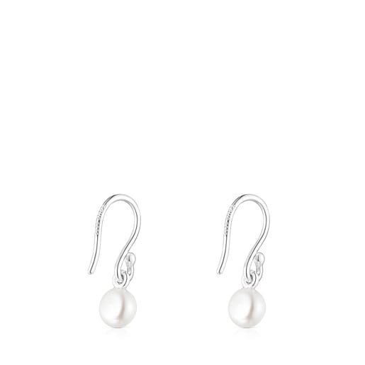 Short Silver and Pearl Icon Pearl Earrings