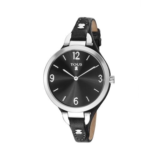 Steel Bohème Watch with black Leather strap