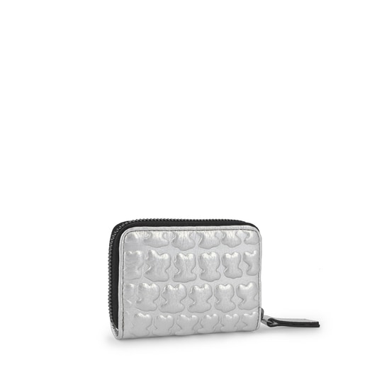 محفظة نقود Sherton متوسطة الحجم من الجلد باللون الفضي