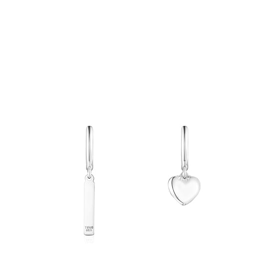 Aretes placa y corazón de plata