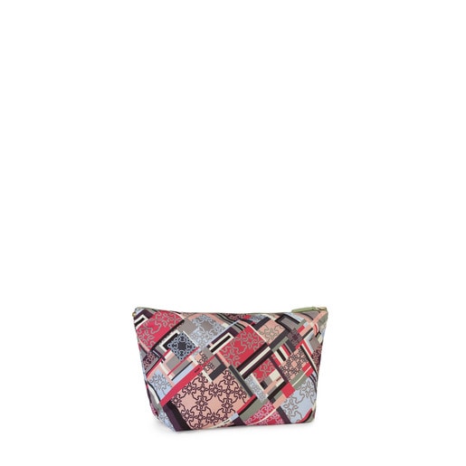 Mała dwustronna torebka na ramię z kolekcji Kaos Shock z khaki-wielokolorowym nadrukiem szala