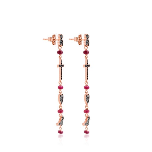 Rose Silver Motif Earrings with Spinel and Ruby