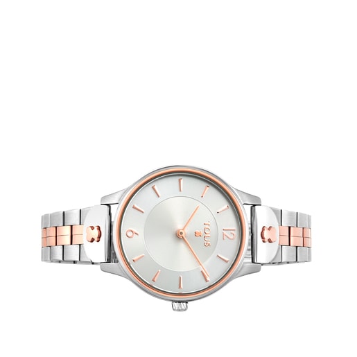 Tous Len - Zegarek ze stali szlachetnej w kolorze srebrnym z elementami w kolorze różowego złota