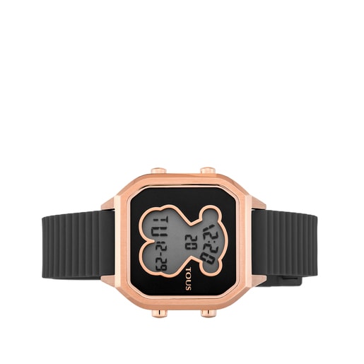 Часы D-Bear Teen из стали с розовым ионным напылением и с черным силиконовым ремешком