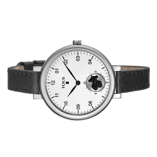 Reloj analógico Spin de acero con correa de piel negra