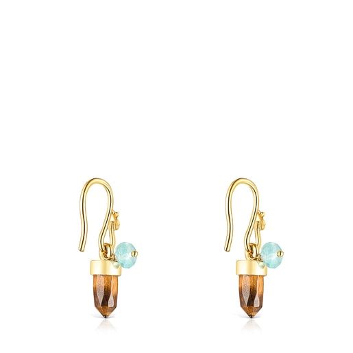 Silver Vermeil TOUS Good Vibes Earrings with Tiger’s eye and Apatite