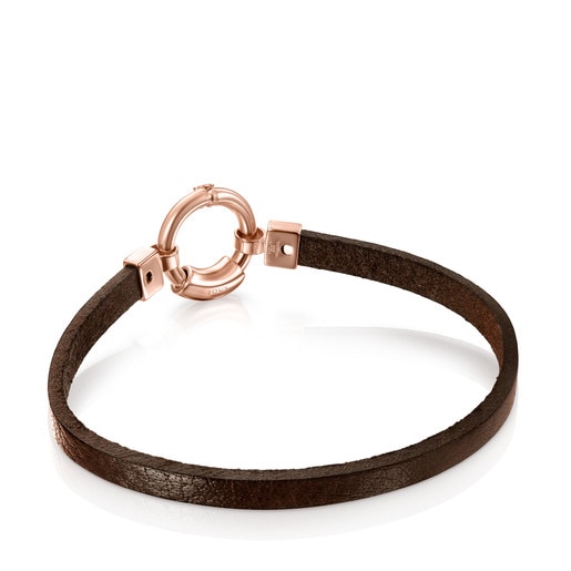 TOUS Papa Bracelet in Rose Silver Vermeil and brown Leather