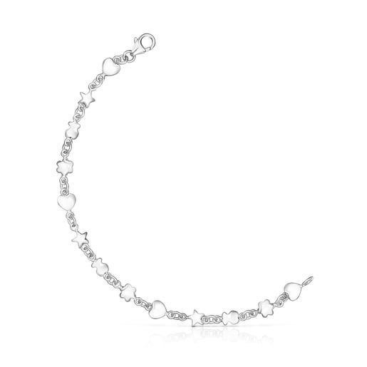 Silver and cultured pearls Mini Icons Bracelet with charms | TOUS