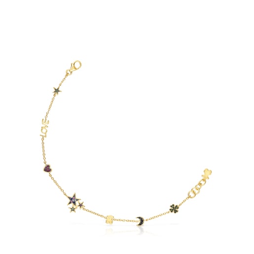 Silver Vermeil Teddy Bear Bracelet with Gemstones | TOUS