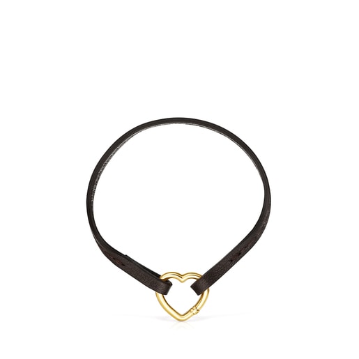 Pulsera corazón de oro y cuero marrón Hold