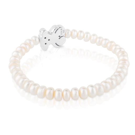 Pulsera tous de perlas con osito de oro clearance