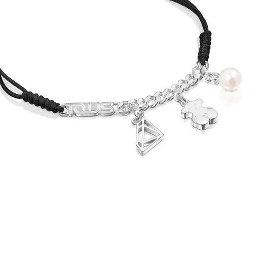 Silver Since 1920 Bracelet with Pearl and black Cord