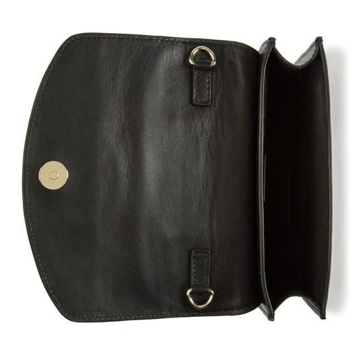 Μικρή τσάντα χιαστί Arieta από δέρμα σε φυσικό - μαύρο χρώμα