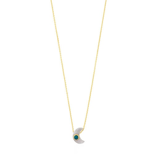 Gold Super Power Necklace with Turquoise and Mother-of-pearl