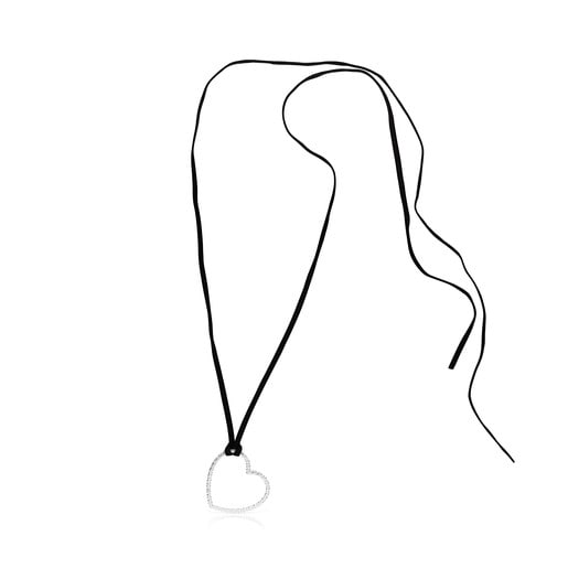 Silver San Valentín heart Necklace with black Cord