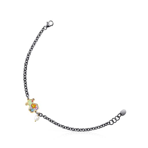 Minifiore bear Bracelet in Silver Vermeil, Dark Silver, Pearl and Murano Glass